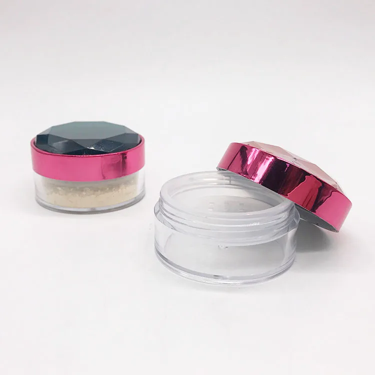 Low MOQ 10g luxury empty plastic custom diamond loose powder container with sifter