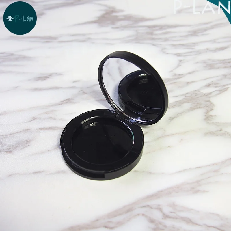 P-Lan Brand Stock 40mm Pans Matte Black Round Empty Blush Compact Powder Case With Mirror