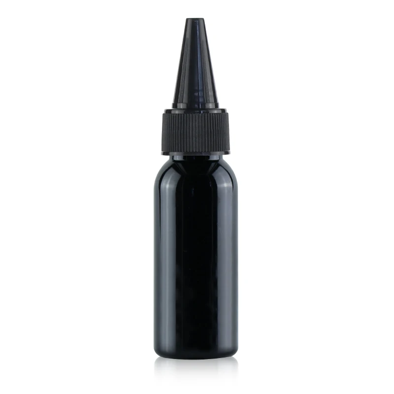 30ml plastic black PET round bottles with black natural twist top caps
