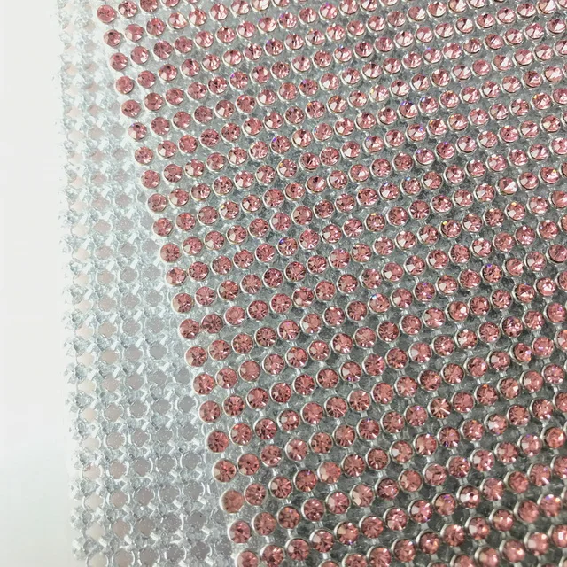Adding Glue Aluminum Base Pink Crystal Mesh Rhinestone Mesh Fabric