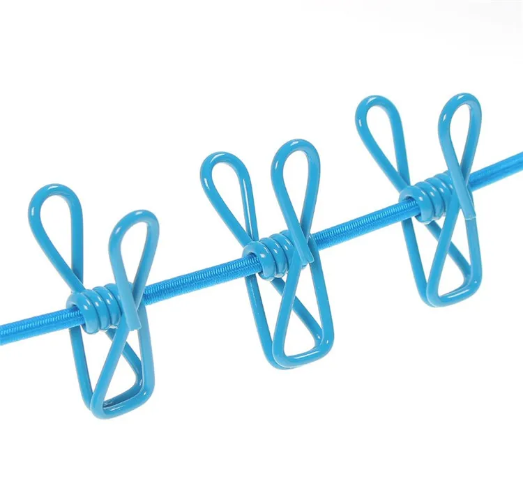 Wholesale Outdoor Windproof Portable Travel Stainless Steel Elastic Retractable Clothesline With 12 Pcs Clip