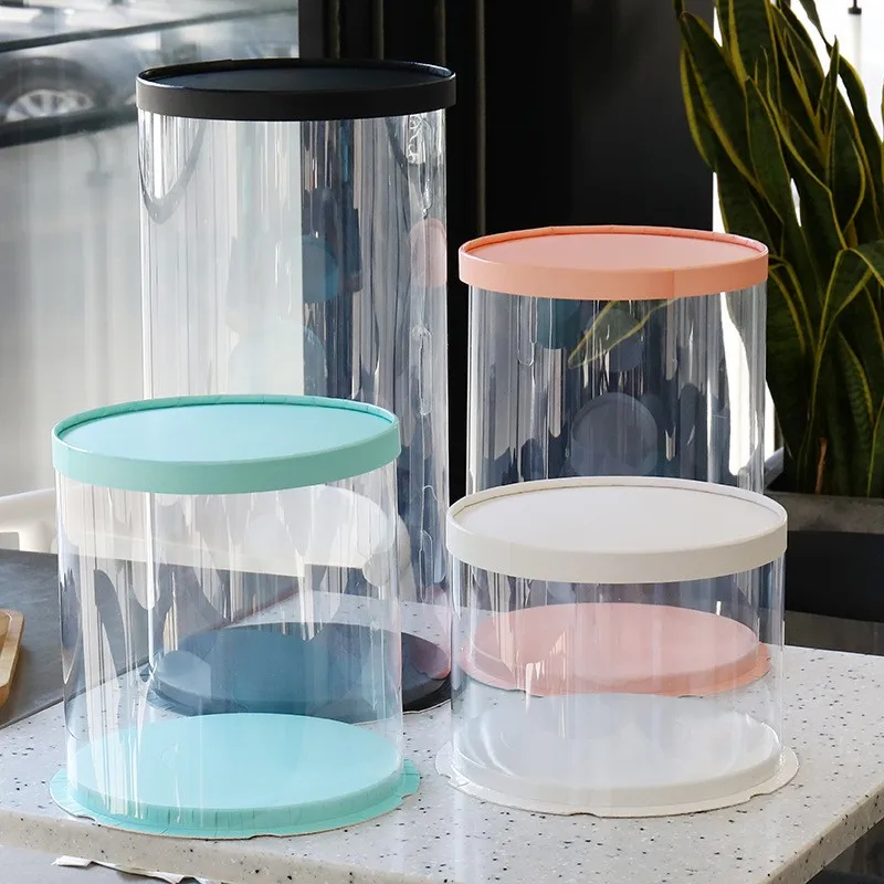 Doll Dust proof Flower Storage Transparent Black PET Plastic Round Tall Decorative Storage Cake Box