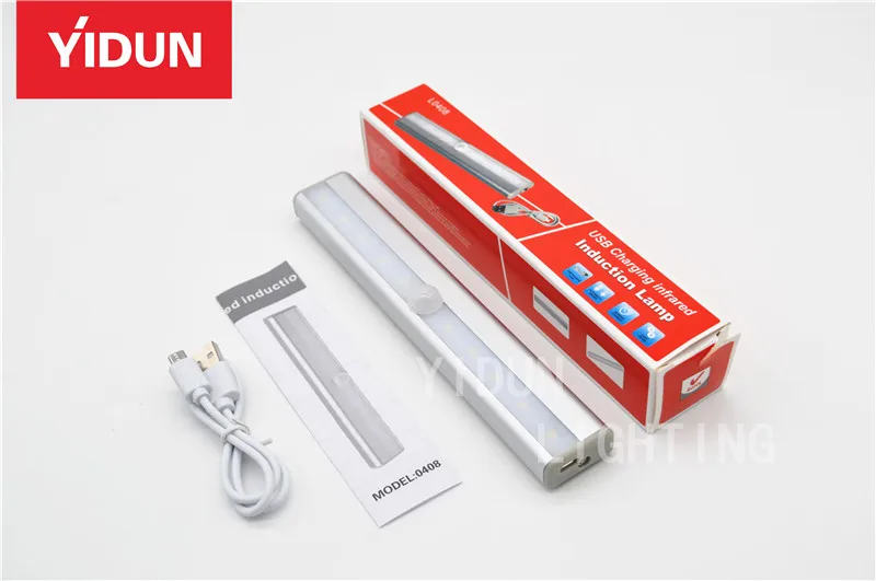 USB Rechargeable Closet Lights Motion Sensor 10 LED Portable Wireless Light Bar Cabinet Kitchen closet Night Light with Magnet