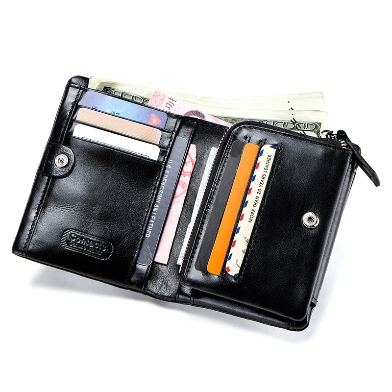 Genuine Leather Wallet for Men Full Grain Leather Wallet With Zipper Coin Pocket