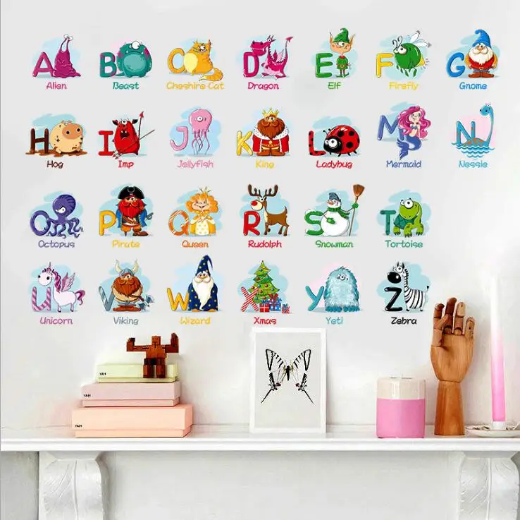 Myway Hot Sales Educational ABC Alphabet Baby Room Decoration Animals Wall Stickers