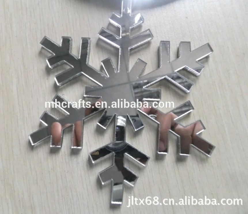 Christmas Decoration Acrylic Hanging Craft Silver Mirror Acrylic Snowflake Tree Ornaments