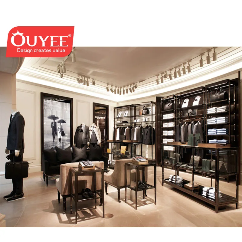 Custom Men Garment Shop Interior Design Clothing Store Fixtures Classic Men Clothing Showroom Design
