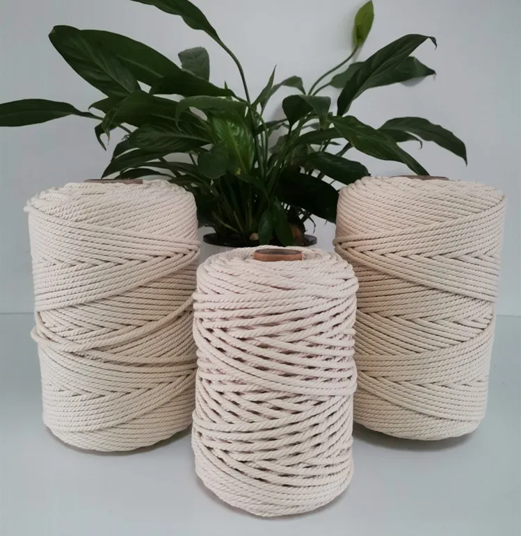Amazon top seller 2019 natural 4mm twisted high quality 100% cotton macrame cord  200m