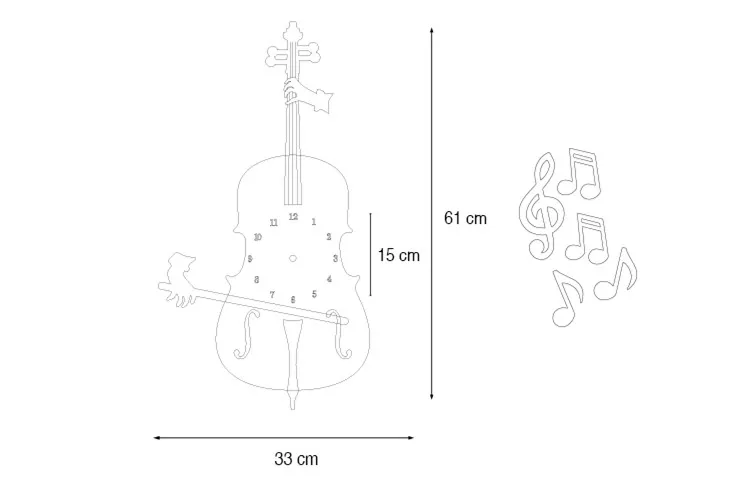 Домашние декоративные настенные часы в виде виолончели деревянные из МДФ цена от производителя