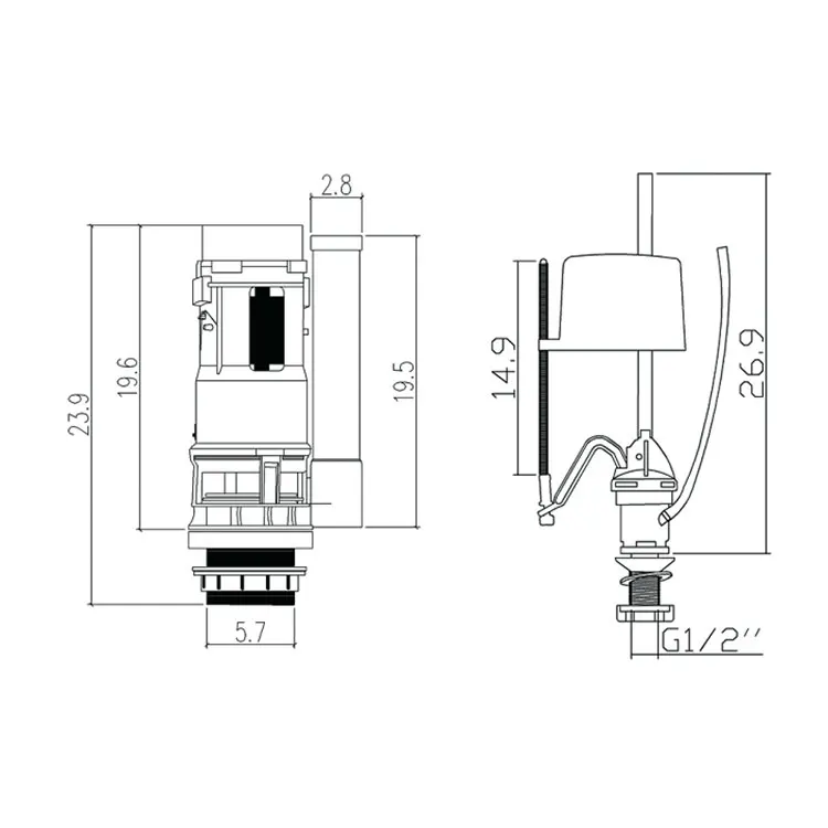 ZZ-335 plastic wras & upc toilet siphon type cistern shut off flush fill valve mechanism