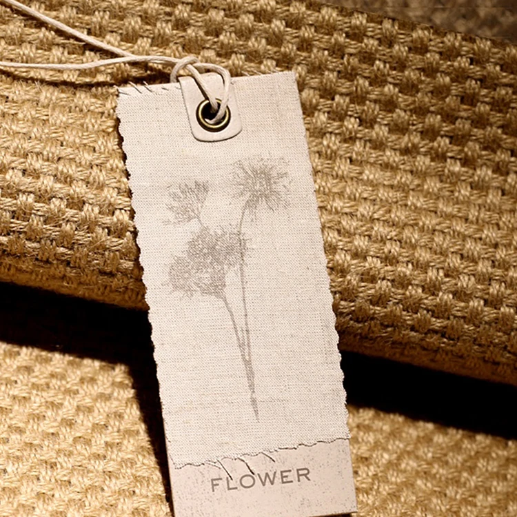 Custom Printing Logo Natural Cloth Organic Cotton Fabric Hang Tag with Eyelet Organic Hang Tags  Fabric Hang tag Cotton Hangtag