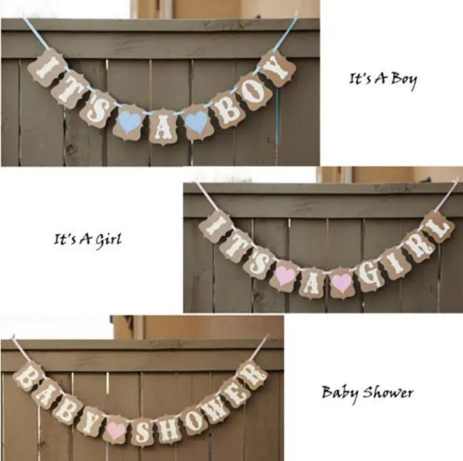 Its A Boy Girl Baby Shower kraft Paper Garlands Banners Flags For Baby Party Shower Pennant Baptism Decoration