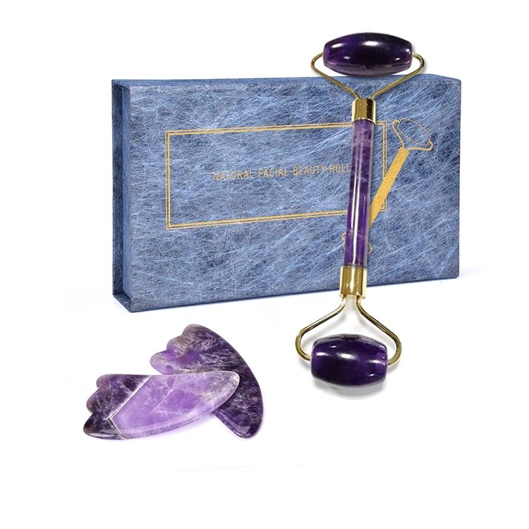 Fancy crystal amethyst natural stone jade facial massage roller Beauty skin care
