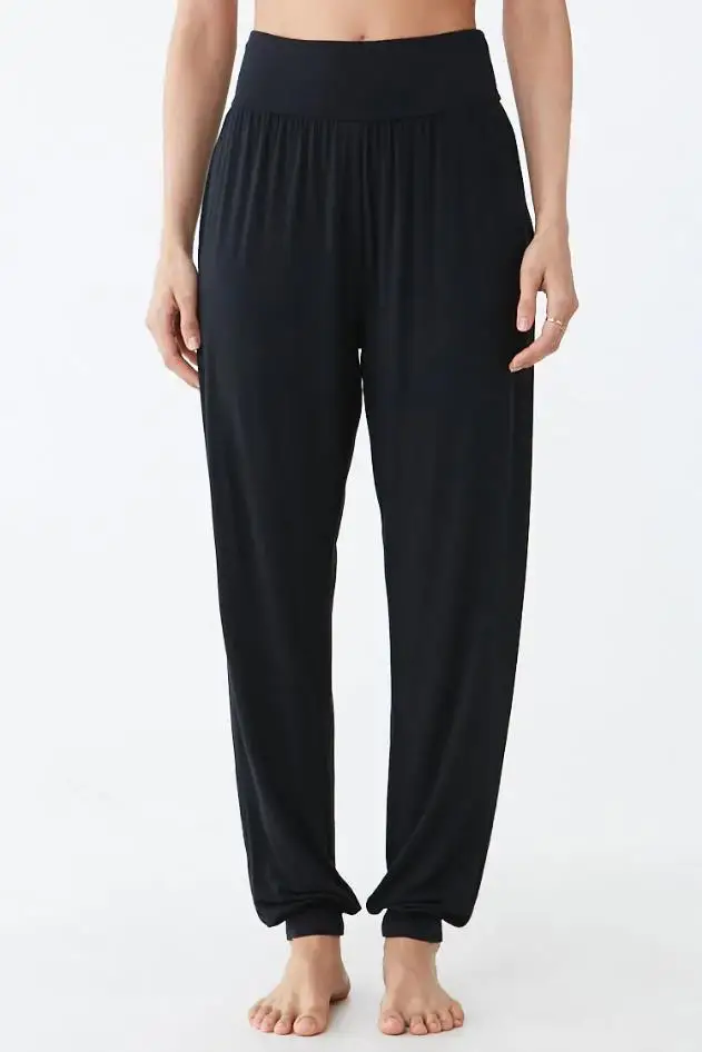 New Women Loose Athletic Split-leg Joggers Long Trousers Solid Casual Elastic Waist Cotton Pants Ankle Length Harem Pants