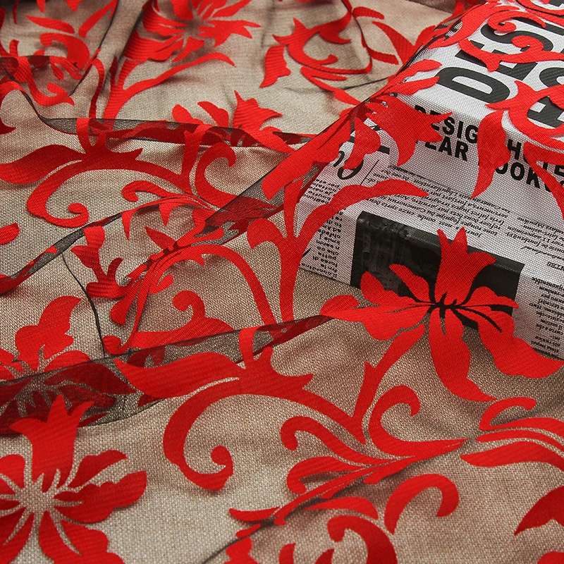 
Wholesale sexy bright red flowers high quality breathable burnt fabric for dress 