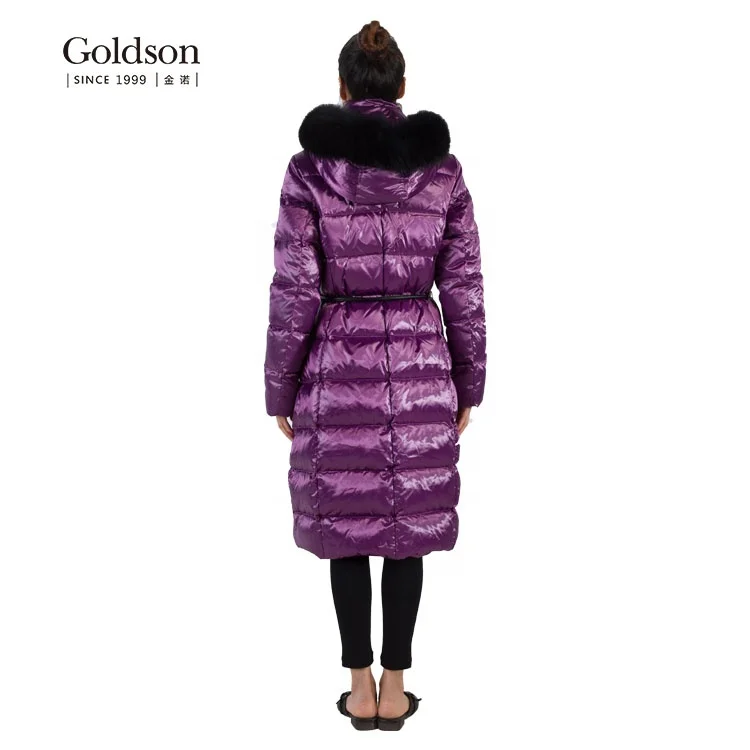 Shiny female fashion puffer jacket real fox fur winter down coat for women