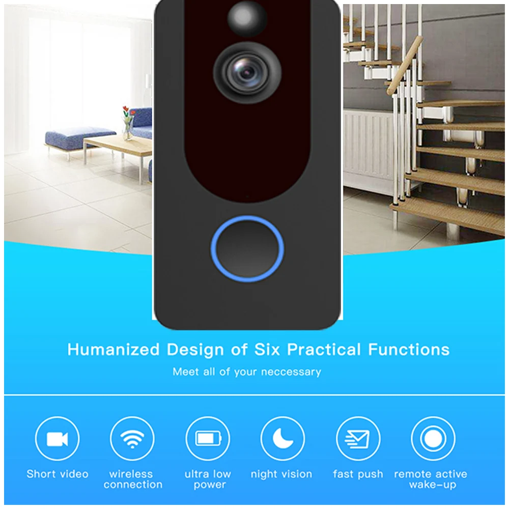 Easy to buy Hi3518E Doorbell 1.0MP Resolution Wifi VideoDoorbellPIR Motion Detection Wireless 1080p HD DoorbellCamera Night Vi