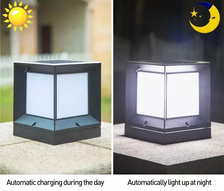 Outdoor Waterproof LED Solar Gate Light SMD E27 Square Column Main Gate Pillar Light
