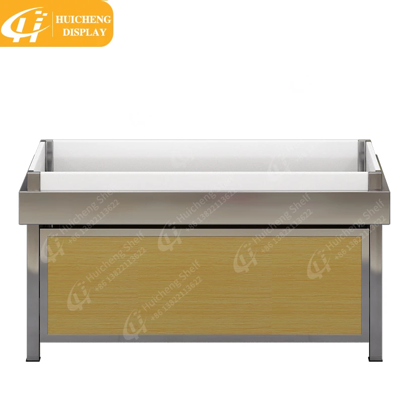 Customized 304 Stainless steel fish on ice table seafood stand fishes on sale display supermarket fish display table