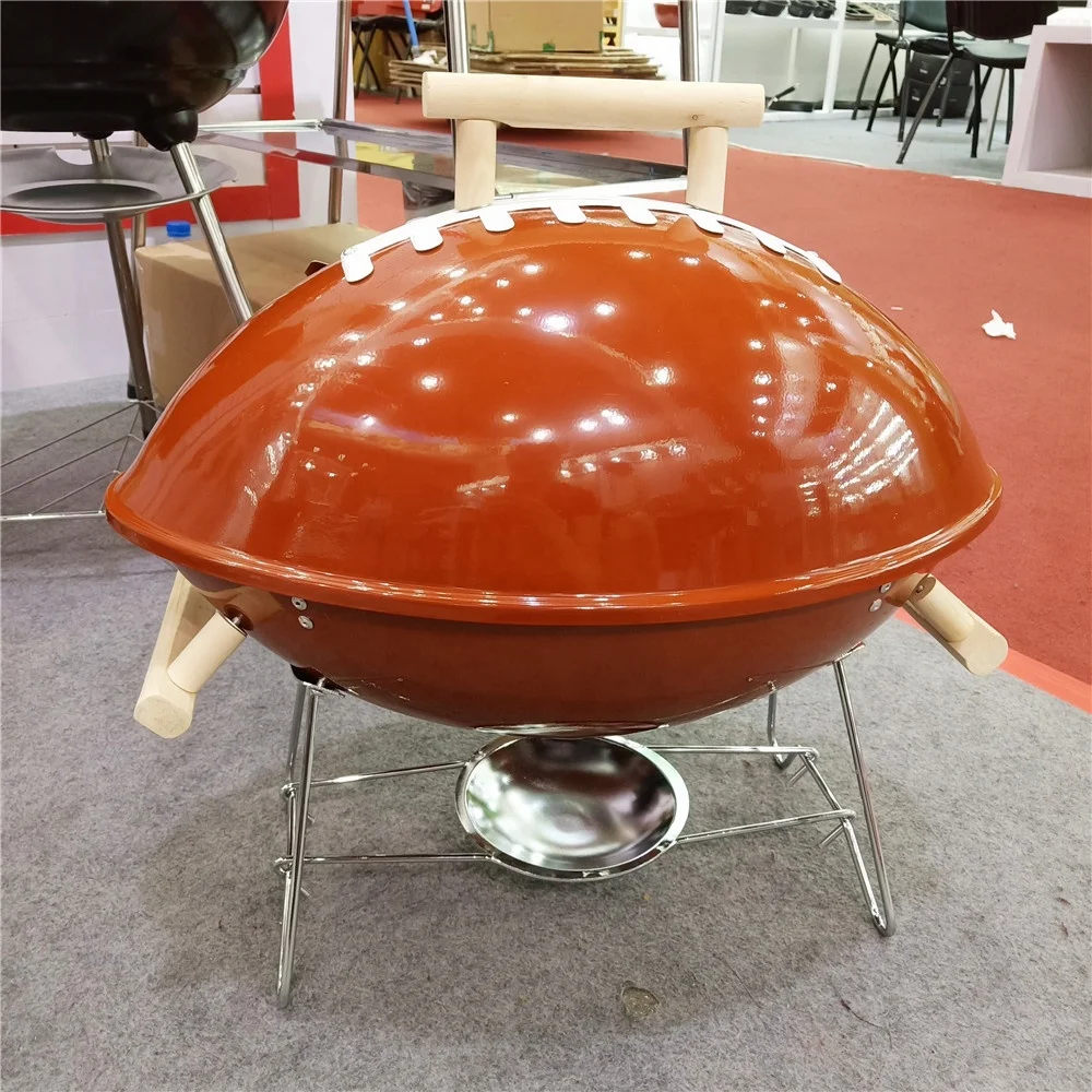 Hot Sale Portable Outdoor Rugby  American Football Charcoal BBQ Grill Camping Grill Brown with handle luxury coal barbecue