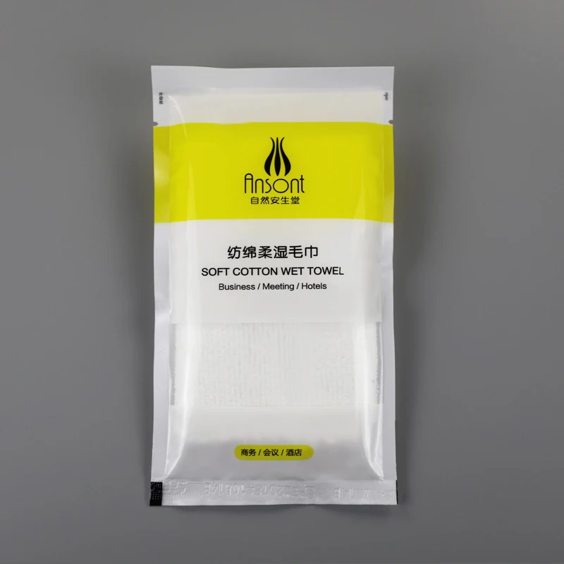 Hot sale 100% cotton white plain disposable restaurant refreshing wet towel