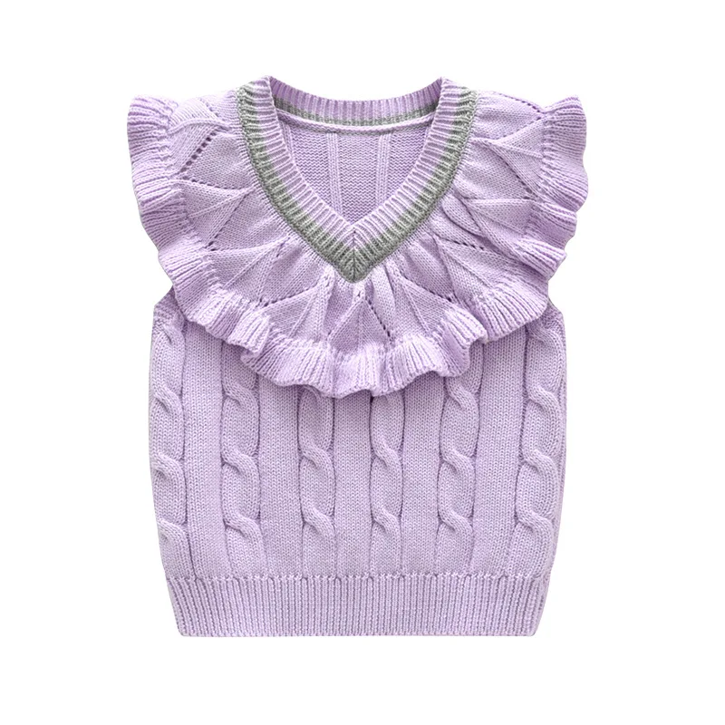 JYJY523 sleeveless baby knit vest sweater with lace collar pullover