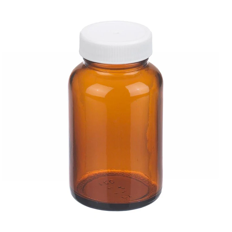 
60ml 75ml 100ml 200ml 500ml amber big mouth glass pill bottle with plastic lid 
