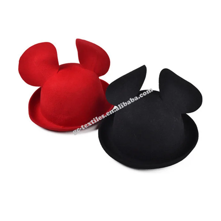 Оптовая цена Микки Маус мультфильм милые большие уши куполообразные дешевые шерстяные женские фетровые шляпы Федора