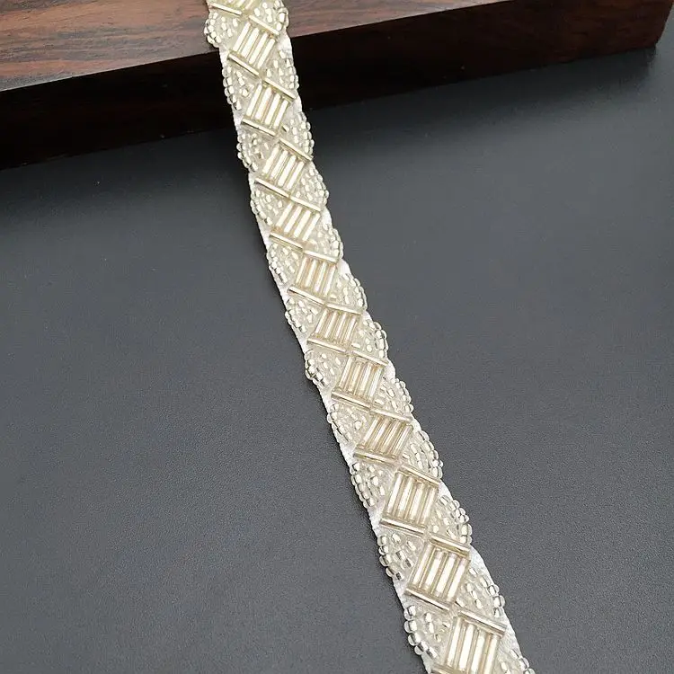 Pearl Beaded Lace Trim Mesh Lace Ribbon Fabric Clothes Decoration Wedding Dress Collar Sleeve African Lace Fabric Applique