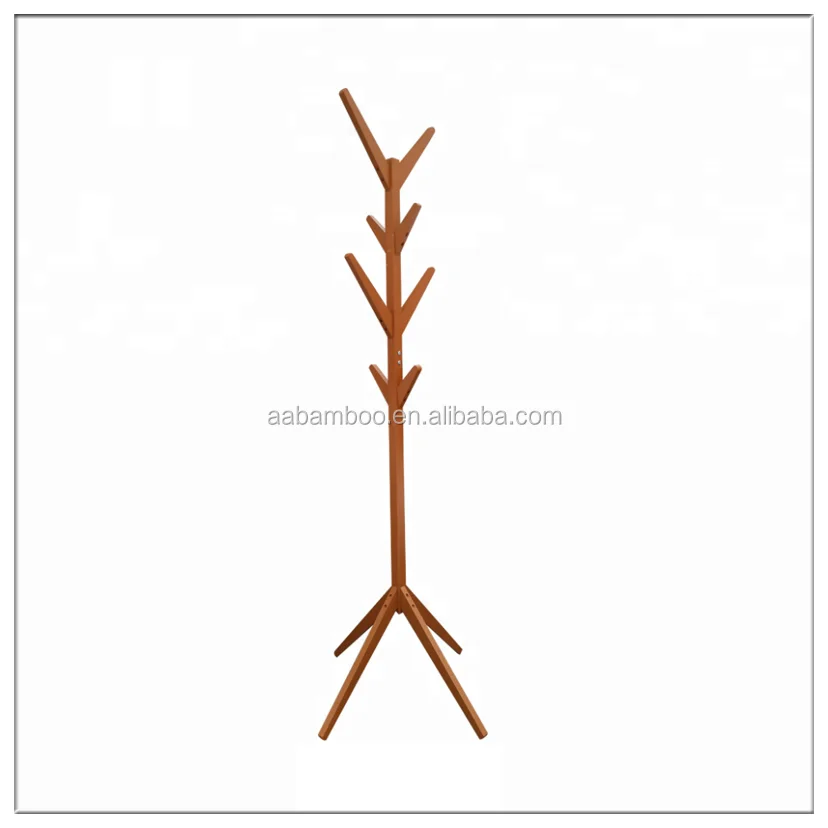 Solid Wood Bamboo Standing Bag Hat Coat Rack