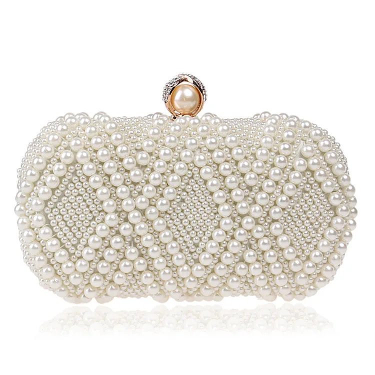 New Chain Evening Party Clutch Pearl Dinner Bag Lady Banquet Bag Night Dress Bag Square