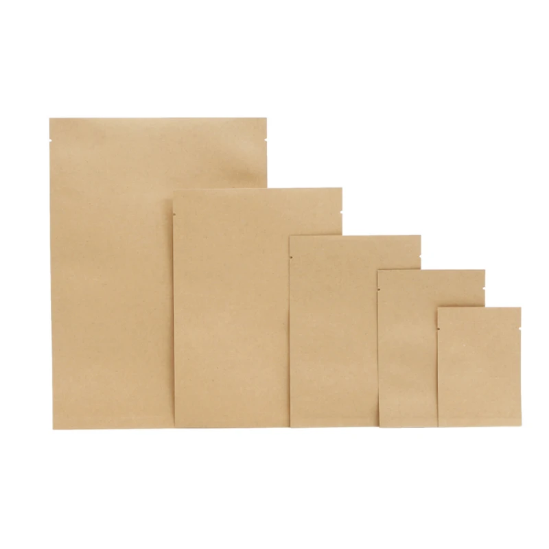 China Factory Custom Made Kraft Paper Heat Seal Aluminium Foil Paper Food Bag 3 Sides Sealable Pouch* Kraft Paper Bag China
