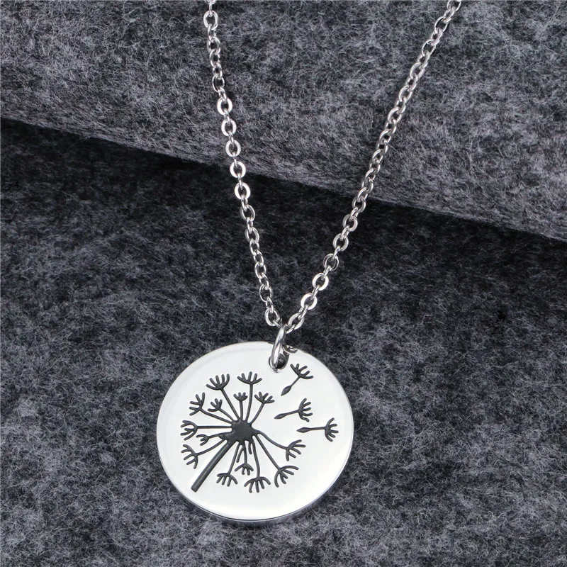 
Dandelion Make a Wish Flowers Engraved Charms Pendant Necklace Mother Daughter Simple Necklace 