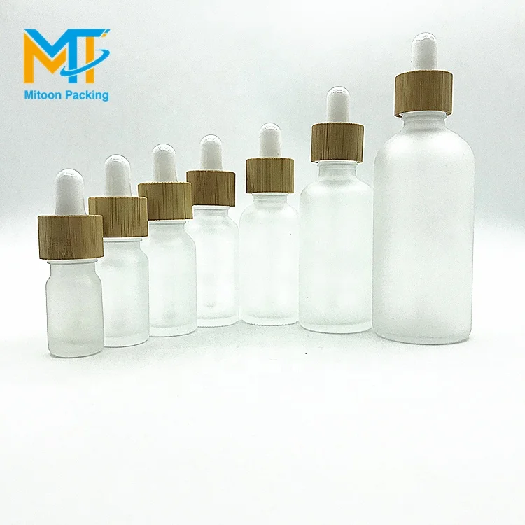 5ml 10ml 15ml 20ml 30ml 50ml 100ml matte frosted white glass dropper bottle with bamboo lid bamboo cap