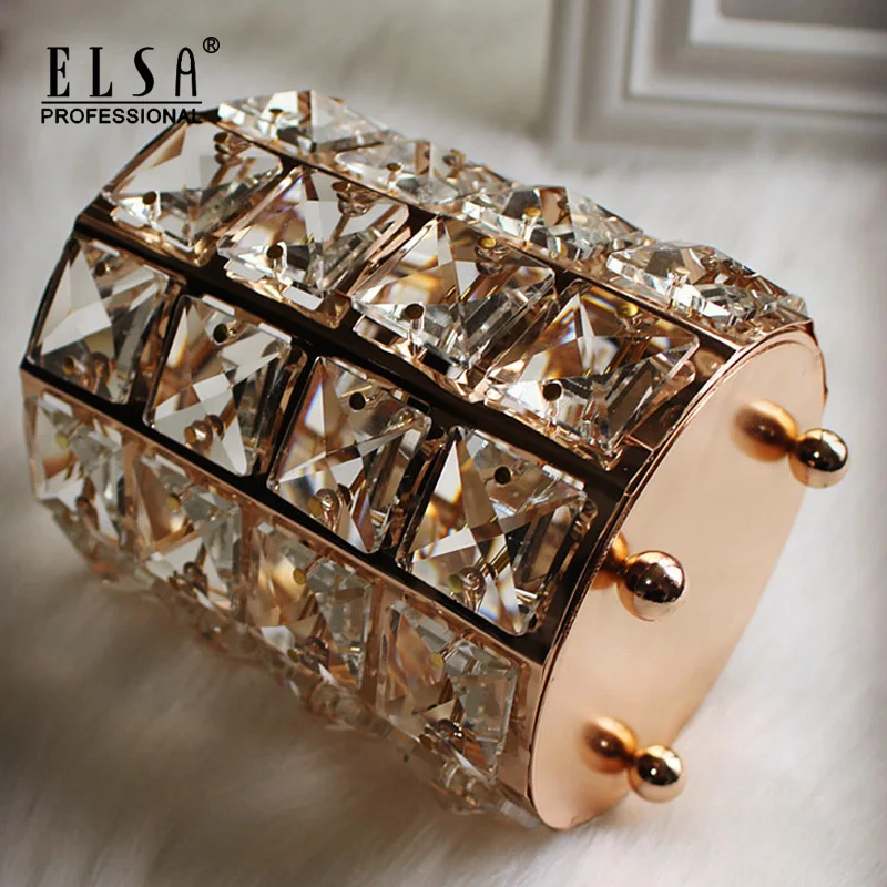 
European Metal Crystal Makeup Organizer Makeup Brush Desk Storage Box Dressing Table Pen Holder Storage Bucket Bathroom Decor 