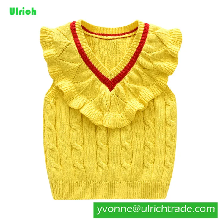 JYJY523 sleeveless baby knit vest sweater with lace collar pullover