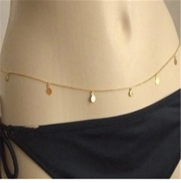Summer Jewelry Women Gift Bikini Beach Sexy Rhinestones Golden Belly Chain Waist Body Jewelry