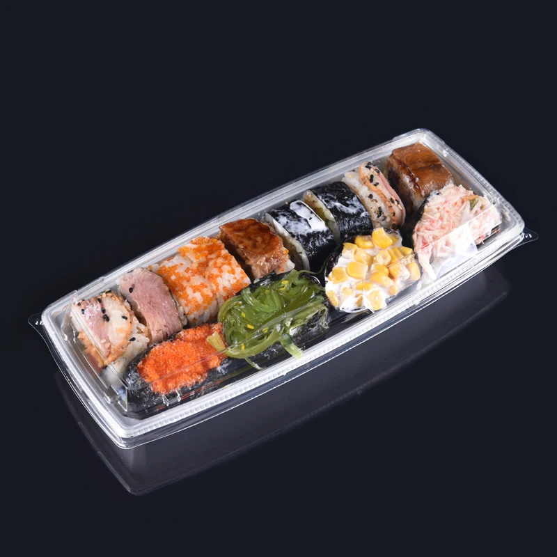 Wholesale Cheap PET Material Transparent Plastic Take Away Sushi Container Plastic Sushi Packing Tray With Lid