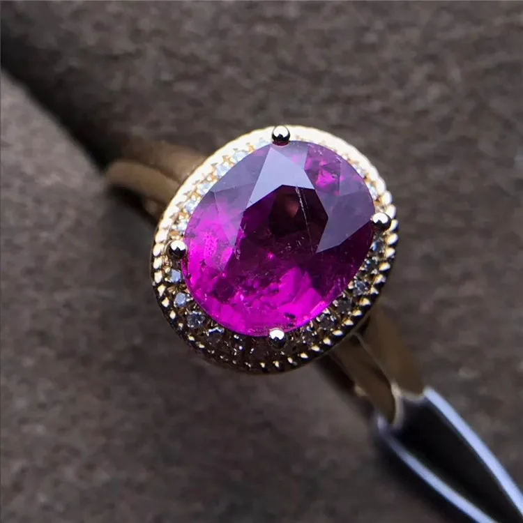 18K gold South Africa real diamond 1.95ct natural red oval facetted cut tourmaline classic style ring for female