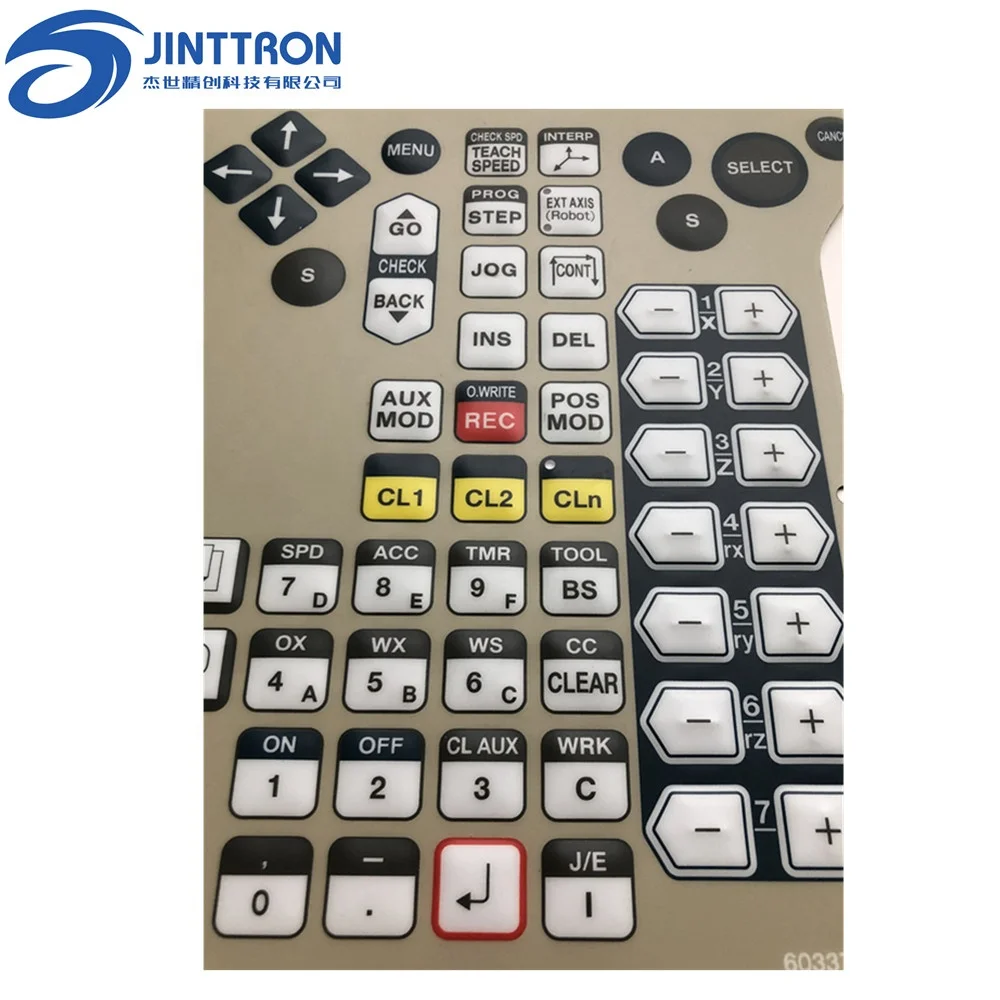 
Embossed blind spot on embossed button overlay label sticker 