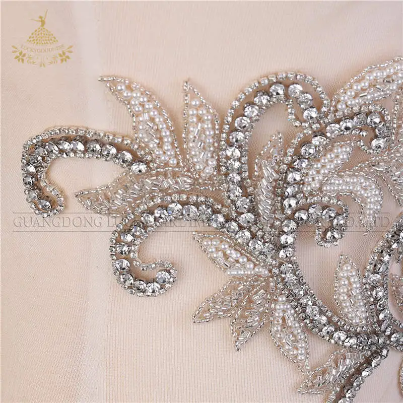 Hot sale  bridal large beaded  applique patches design wedding panels