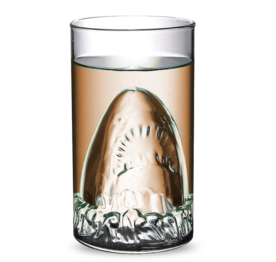 Handmade Double Wall Beer Glass Mug Shark Shape Glass Wine Cup