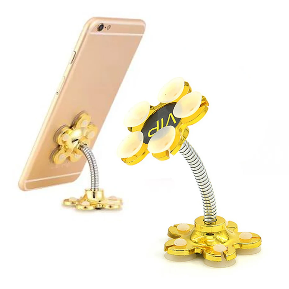 Sucker Stand for Cell Phone 360 degree Rotatable Metal Flower Magic Suction Cup Mobile Phone Holder Car Bracket