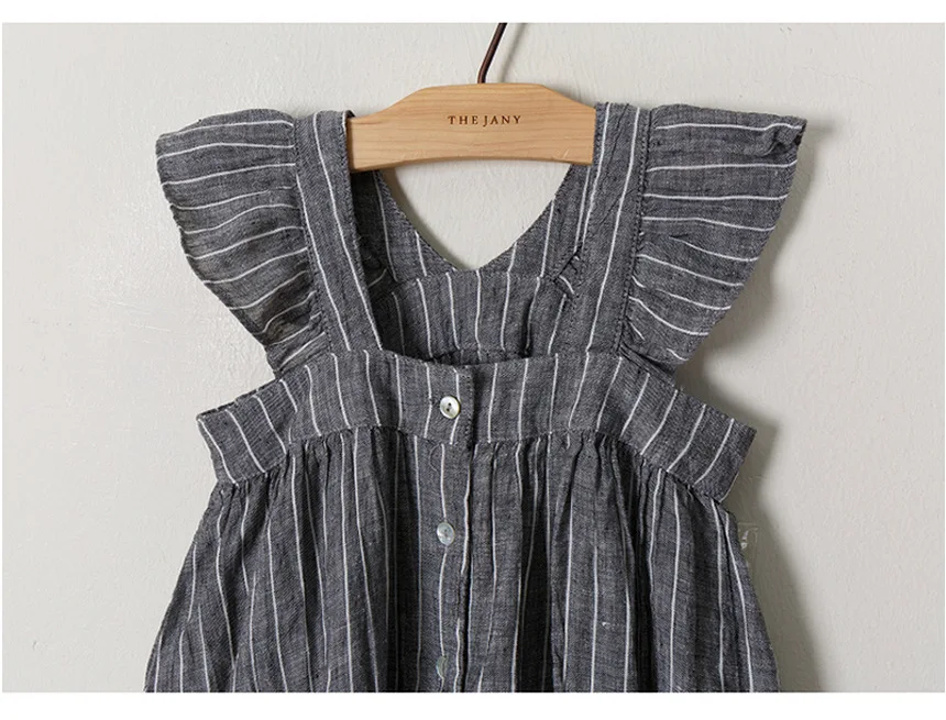 cotton linen ruffles korean kids clothes big children dresses girls new 2019 summer baby girls Teens dress stripe party frocks