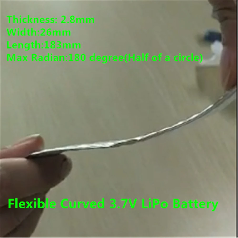 Smart Watch Band Curved Rechargeable Lithium Polymer Battery 3.7V LiPo2826183R 740mAh