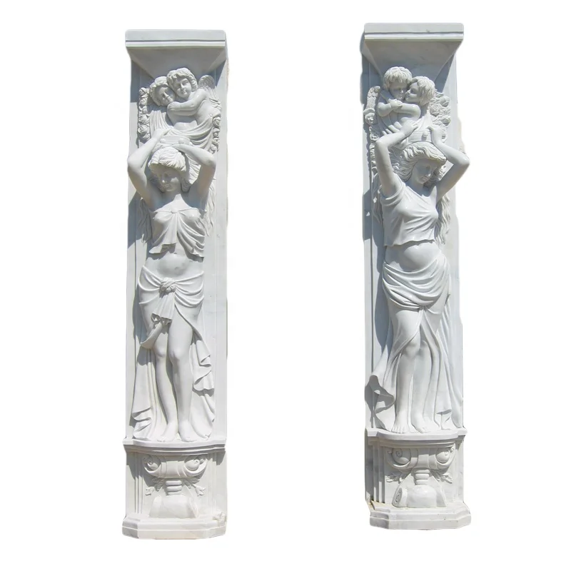 2019 New Marble Pillar Design with Women Statue