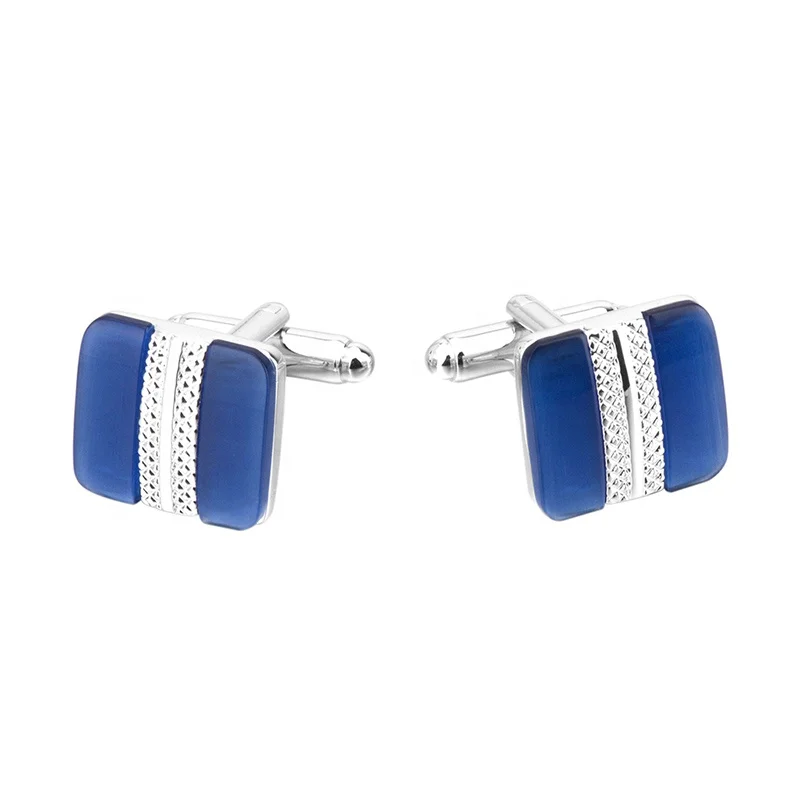 Factory Wholesale Custom High Quality Square Blue Opal Mens Shirt Cufflinks