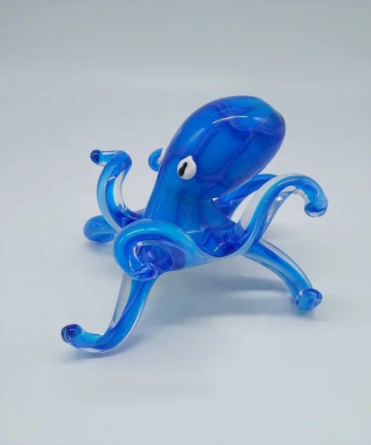 Hand Blown Animal Glass Art Blue Octopus