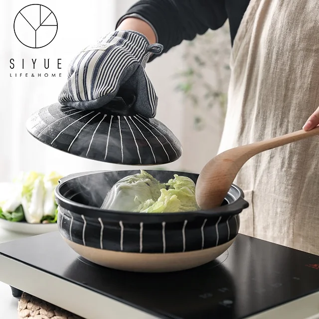 Керамическая кастрюля, японские глиняные кухонные кастрюли, кухонные кастрюли для супа, наборы посуды, домашняя Горячая кастрюля, черные кастрюли с крышкой 1145