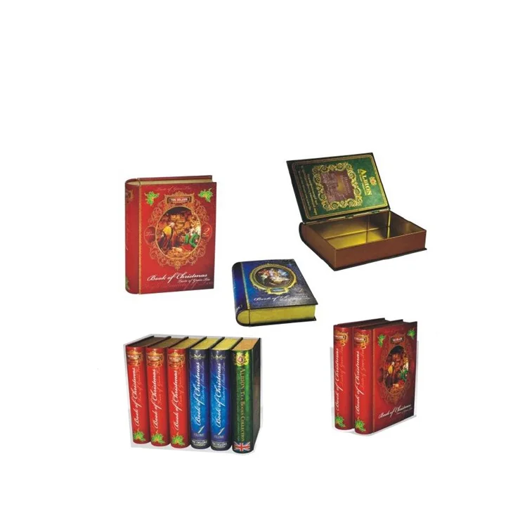 Vintage design metal book shape students gift box  for christmas cookie packaging tin box